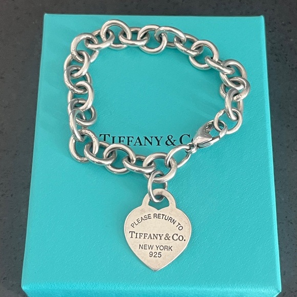 Tiffany & Co. Please Return to Tiffany Heart Blue Enamel Tag Silver Bracelet - Picture 3 of 17